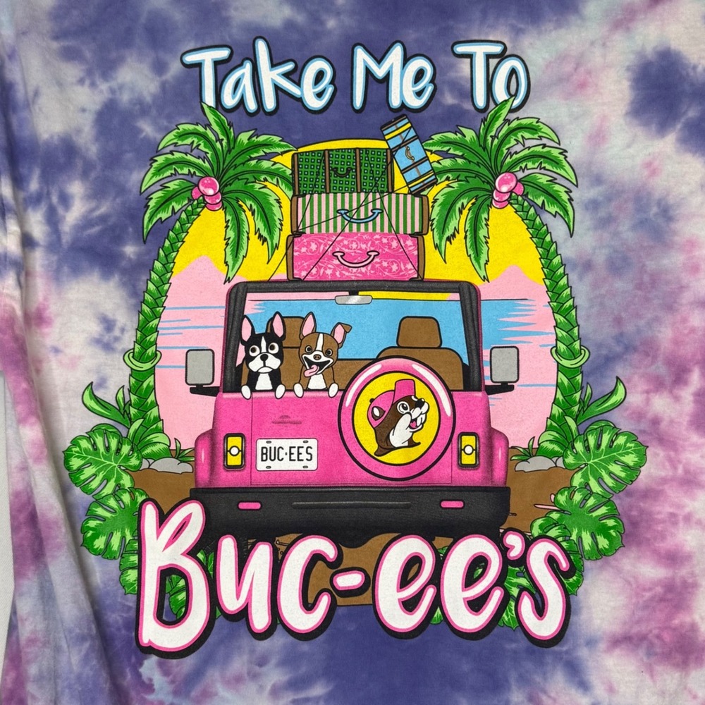 Buc-ee's Pink Tie Dye Graphic T-Shirt Souvenir Novelty‎ Print Vacation Adult M